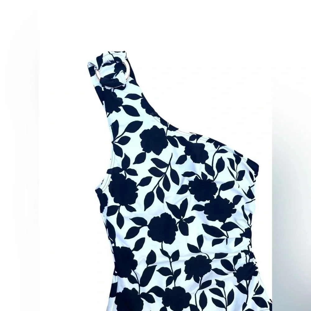 Kate Spade New York One Piece One Shoulder Swimsuit Women Black Geranium Grove